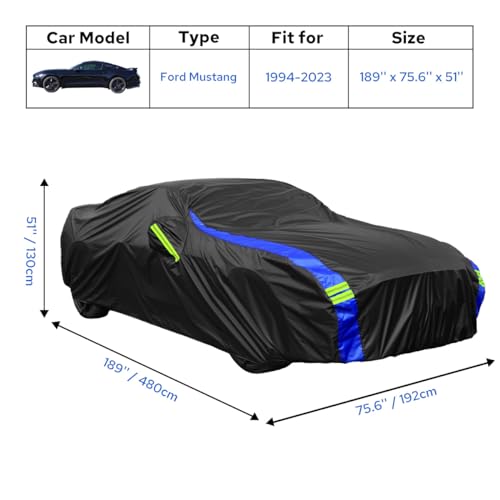 Avecrew for Ford Mustang Car Cover Waterproof All Weather for Automobiles, Outdoor Full Exterior Covers Fit Sedan Ford Mustang with Windproof Strap - Image 2