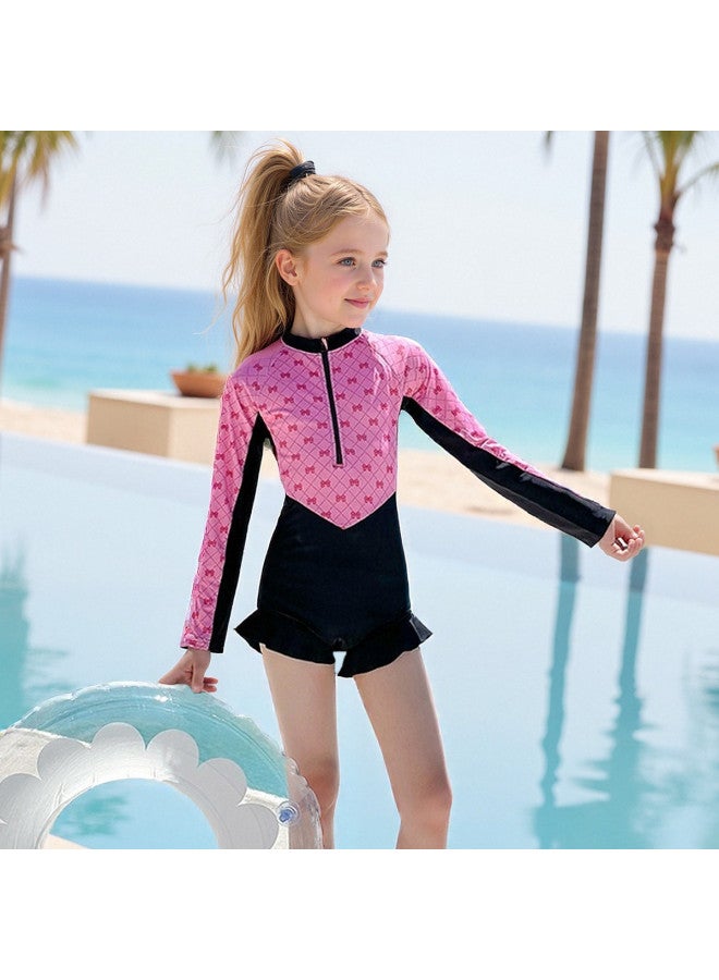 Bumblebee Girls' Summer One-piece Swimsuit 2025 New Fashion Patchwork Long Sleeve Swimwear For Children - Image 3