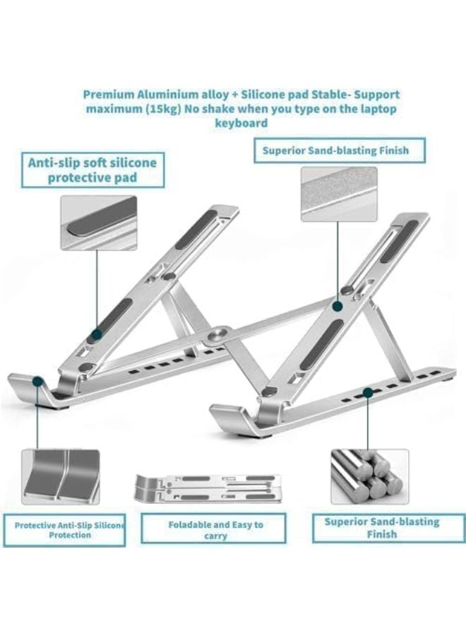 Adjustable laptop stand with 7 levels, made of aluminum alloy and foldable, silver. - Image 1