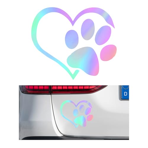 Yourkar Pet Dog Paw Print Sticker Love Heart Dog Paw Stamped Automotive Window Decor Decal Cute Paw Stickers for Vehicles Windows Walls Laptop Luggage Exterior Car Accessories Colorful - Image 1