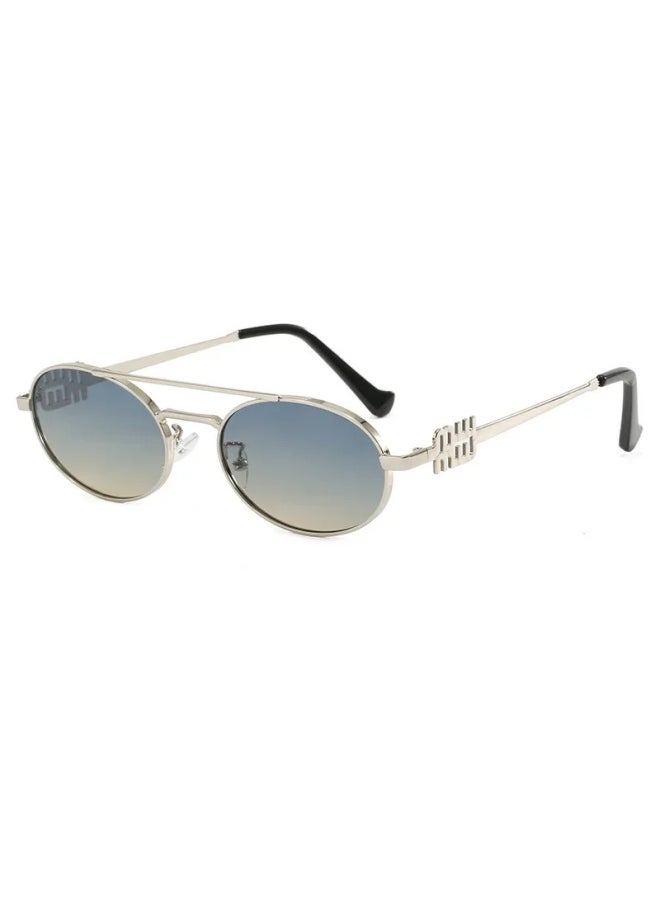 Generic - 2024 New Fashion Double Beam Retro Sunglasses Men Women Y2k Punk Oval Sun Glasses Ladies Alloy Legs Eyewears Gafas De Sol UV400-Lenses Color:c2-Frame Color:no case - Image 1