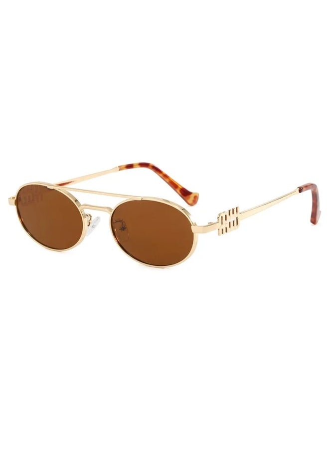 Generic - 2024 New Fashion Double Beam Retro Sunglasses Men Women Y2k Punk Oval Sun Glasses Ladies Alloy Legs Eyewears Gafas De Sol UV400-Lenses Color:c2-Frame Color:no case - Image 1