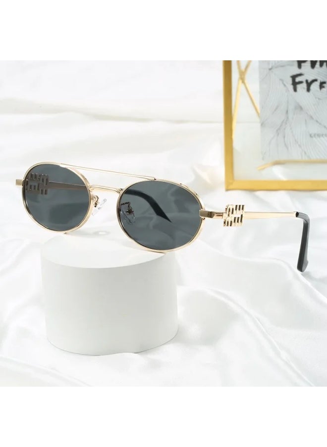 Generic - 2024 New Fashion Double Beam Retro Sunglasses Men Women Y2k Punk Oval Sun Glasses Ladies Alloy Legs Eyewears Gafas De Sol UV400-Lenses Color:c2-Frame Color:no case - Image 1