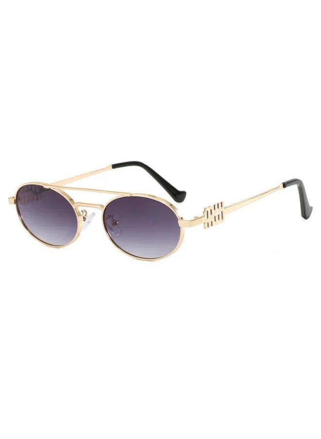 Generic - 2024 New Fashion Double Beam Retro Sunglasses Men Women Y2k Punk Oval Sun Glasses Ladies Alloy Legs Eyewears Gafas De Sol UV400-Lenses Color:c2-Frame Color:no case - Image 1