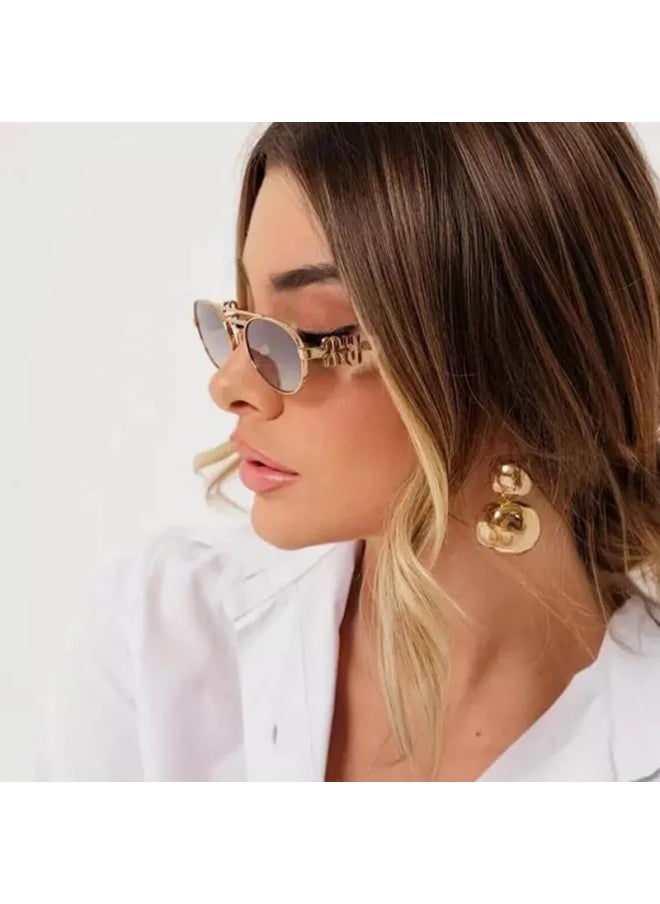 Generic - 2024 New Fashion Double Beam Retro Sunglasses Men Women Y2k Punk Oval Sun Glasses Ladies Alloy Legs Eyewears Gafas De Sol UV400-Lenses Color:c2-Frame Color:no case - Image 1