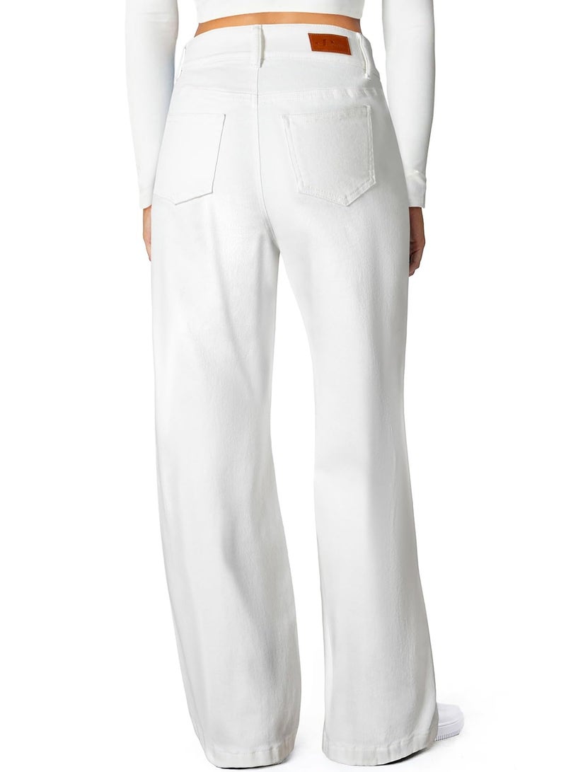 Sidefeel Women's Wide Leg Jeans Stretchy Straight Leg Jeans High Waisted Trendy Seamed Front Loose Denim Pants Cream White Size 6 - Image 2