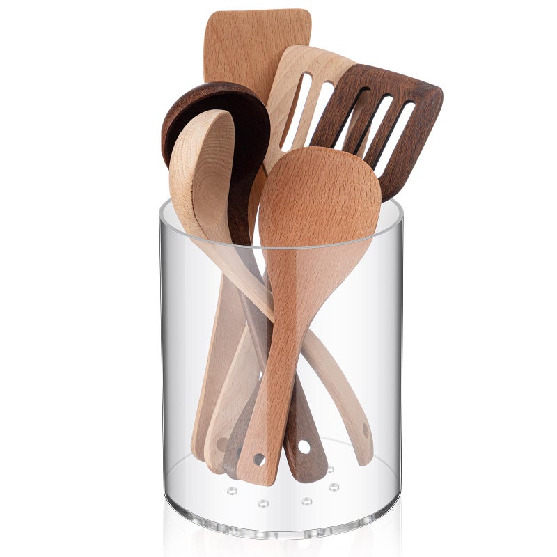 Threehoney Clear Acrylic Utensil Holder 63 Inch Kitchen Counter Utensil Crock Plastic Cooking Tool Organizer Easy to Clean Cooking Spoon Holder for Spatula Modern Kitchen Accessories - Image 2