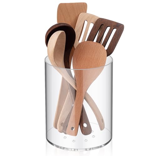 Threehoney Clear Acrylic Utensil Holder 63 Inch Kitchen Counter Utensil Crock Plastic Cooking Tool Organizer Easy to Clean Cooking Spoon Holder for Spatula Modern Kitchen Accessories - Image 1