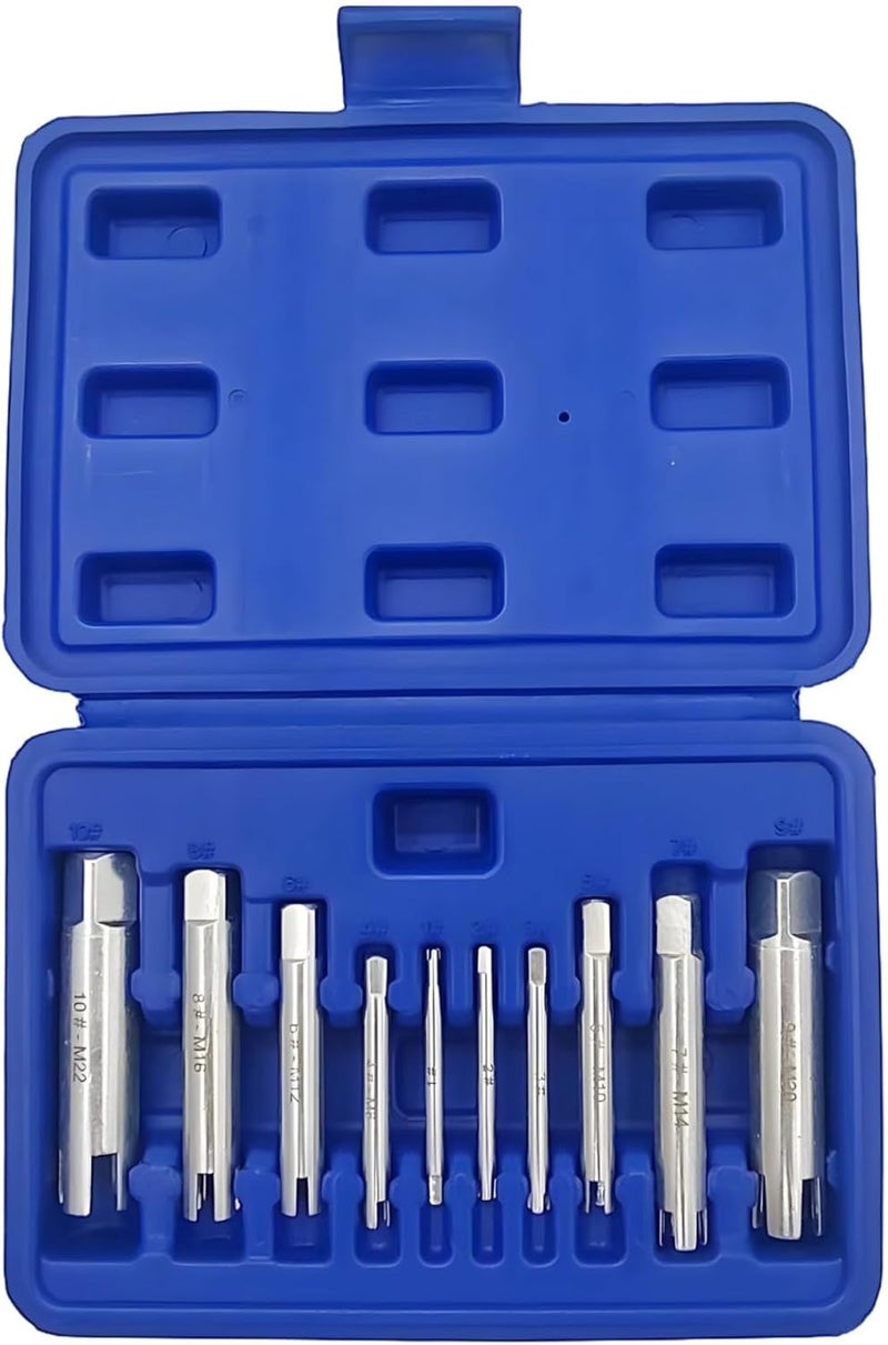 Screw Tap Extractors, 10 Pcs, to M22 Carbon Steel Extractor Set, for Stripped Screws, Carry Box Included - Image 1