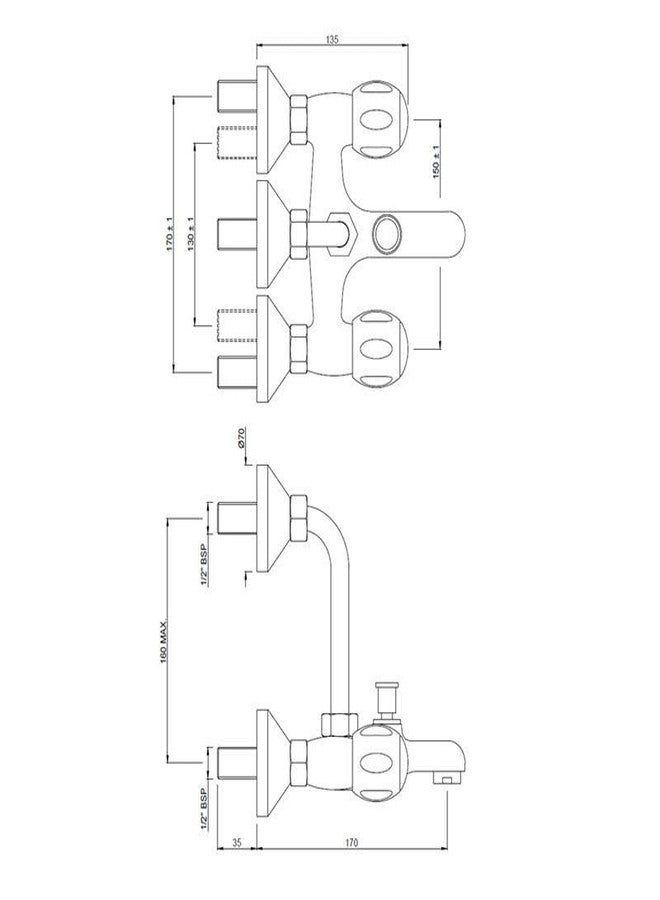 JAQUAR CLARION Wall Mixer with Provision for overhead Shower with 115mm Long Bend Pipe on Upper Side, Connecting Legs & Wall Flanges - Image 4