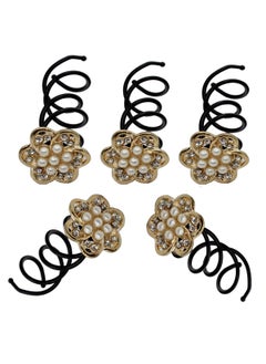Suoirblss 5PCS Imitation Pearl Spiral Twist Screw Hair Pins Rhinestone Flower Hair Clips Spiral Bobby Pins Hair Bun Styling Tool Hair Accessories for Women Lady E 