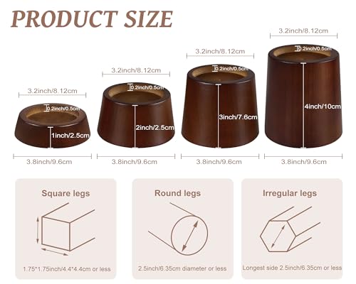 OneDream Wooden Furniture Risers Blocks - 1 inch Set of 4 Bed Risers, Heavy Duty Solid Wood Round Risers, Sofa Riser with Non-Slip Pad, Create Storage Space and Easy Cleaning for The Sweeper - Image 2