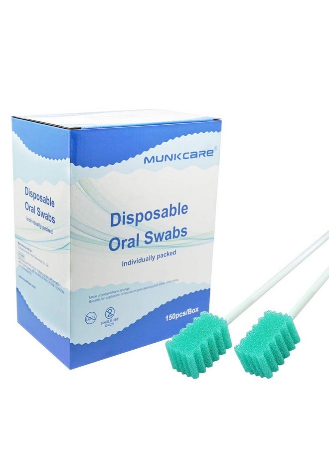 MUNKCARE - Munkcare Disposable Oral Foam Tipped Swab Mouth Cleaning Swab, Green Tooth Shape, 150 counts - Image 1
