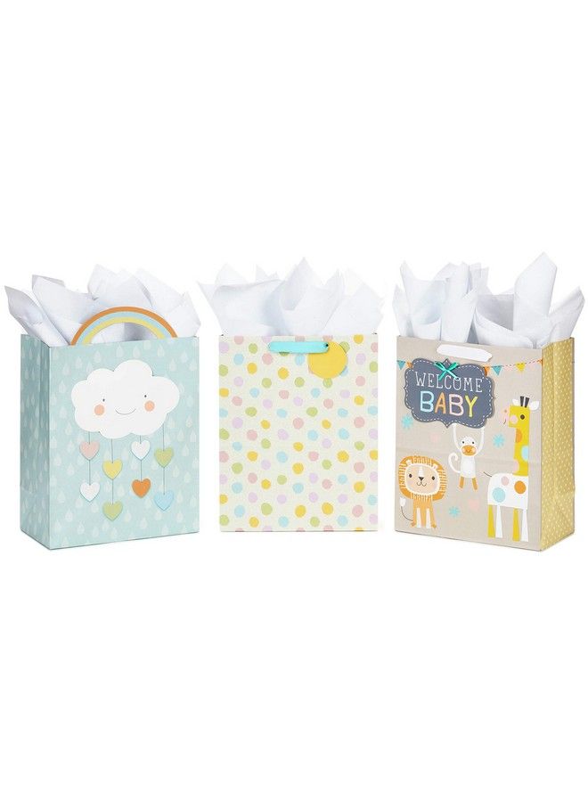 Hallmark 13" Large Gift Bags Assortment With Tissue Paper (Pack Of 3 Cloud And Rainbow Giraffe Pastel Polka Dots) - Image 2