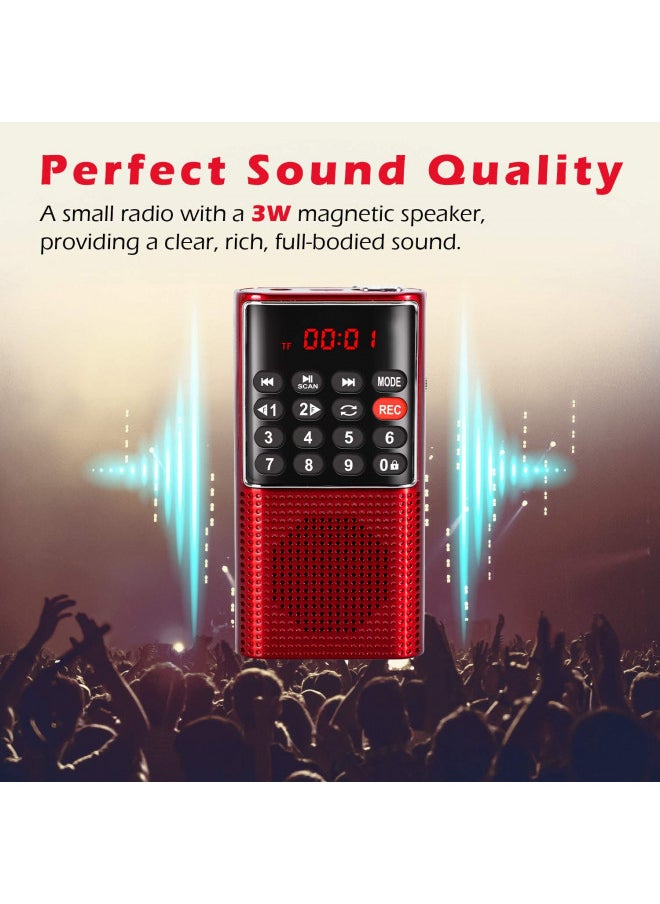 PRUNUS - PRUNUS J-328 Mini Portable Pocket FM Radio MP3 Walkman Radio with Recorder, Lock Key, SD Card Player, Rechargeable Battery Operated(NO AM) Red - Image 1