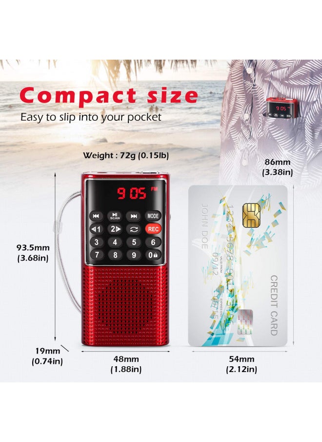 PRUNUS - PRUNUS J-328 Mini Portable Pocket FM Radio MP3 Walkman Radio with Recorder, Lock Key, SD Card Player, Rechargeable Battery Operated(NO AM) Red - Image 1