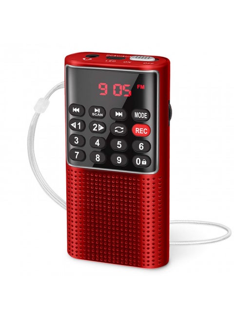 PRUNUS J-328 Mini Portable Pocket FM Radio MP3 Walkman Radio with Recorder, Lock Key, SD Card Player, Rechargeable Battery Operated(NO AM) Red