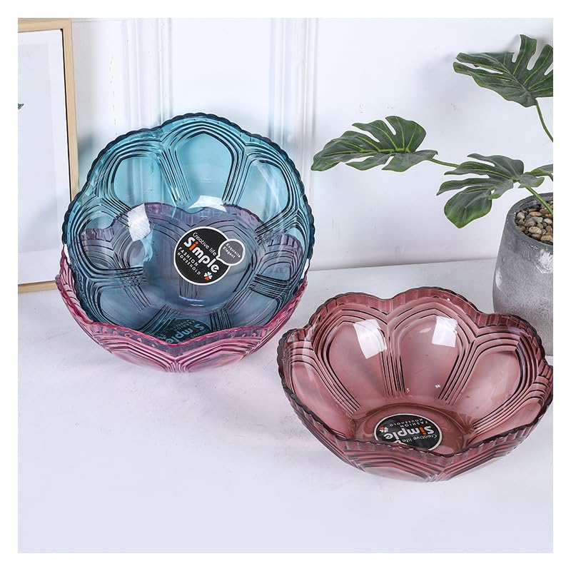 SAJANI Elegant Fruit and Vegetable Storage Bowls, Large Transparent Fruit Serving Plate, Decorative Fruit Bowl for Vegetables, Snacks, Fruits & Candy (Multicolor) (Pack of 1) (Flower Fruit Bowl) - Image 4
