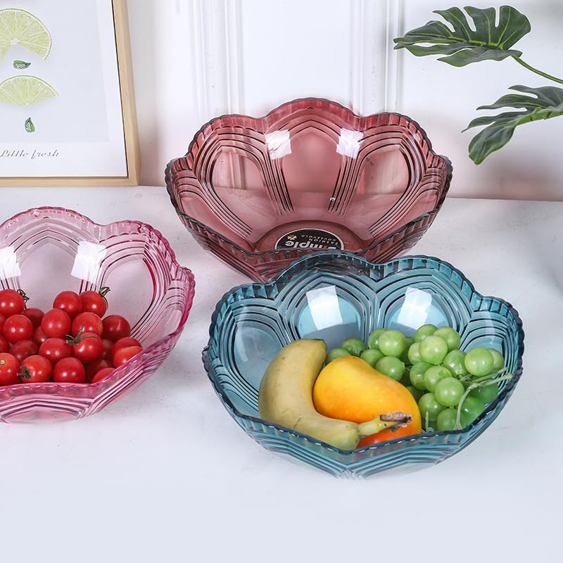 SAJANI Elegant Fruit and Vegetable Storage Bowls, Large Transparent Fruit Serving Plate, Decorative Fruit Bowl for Vegetables, Snacks, Fruits & Candy (Multicolor) (Pack of 1) (Flower Fruit Bowl) - Image 3