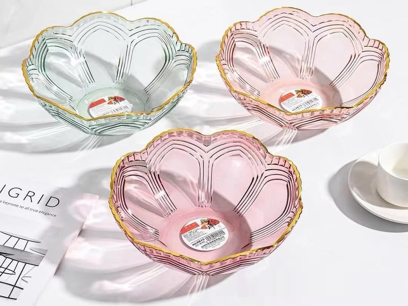 SAJANI Elegant Fruit and Vegetable Storage Bowls, Large Transparent Fruit Serving Plate, Decorative Fruit Bowl for Vegetables, Snacks, Fruits & Candy (Multicolor) (Pack of 1) (Flower Fruit Bowl) - Image 1