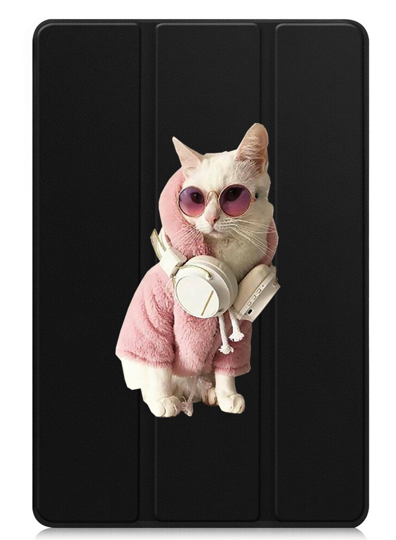 Theodor Protective Flip Case For Huawei MatePad Pro 11 (2024) With Trifold Stand Auto Wake Sleep Shockproof Cover White Cat - Image 1