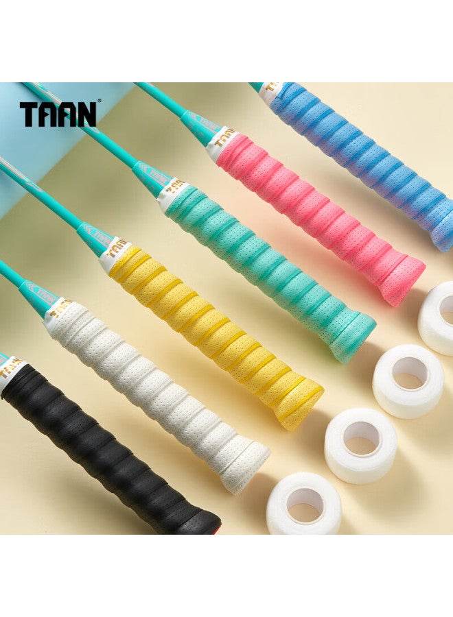Taan Badminton Grip Tape, Thickened, Perforated, Sweat-absorbing, Non-slip, Tg099, Three-pack, White/teal/pink - Image 4