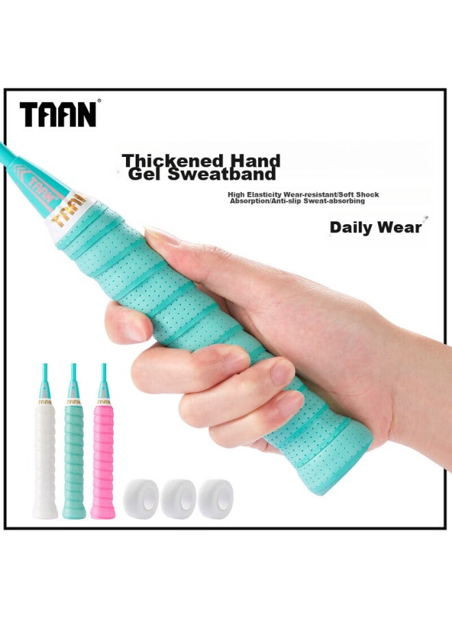 Taan Badminton Grip Tape, Thickened, Perforated, Sweat-absorbing, Non-slip, Tg099, Three-pack, White/teal/pink - Image 1
