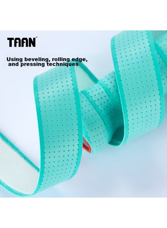 Taan Badminton Grip Tape, Thickened, Perforated, Sweat-absorbing, Non-slip, Tg099, Three-pack, White/teal/pink - Image 3