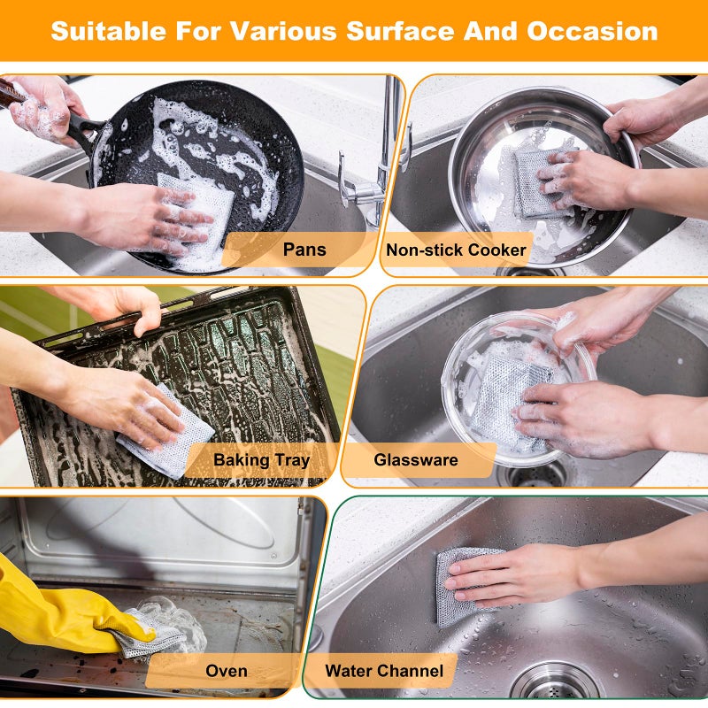 Inkhut Non Scratch Wire Dishcloth, Multipurpose Wire Dishwashing Rag for Wet and Dry, Multifunctional Dish Rags for Washing Dishes, Reusable Steel Wool Scrubber for Kitchen Cleaning - Image 4