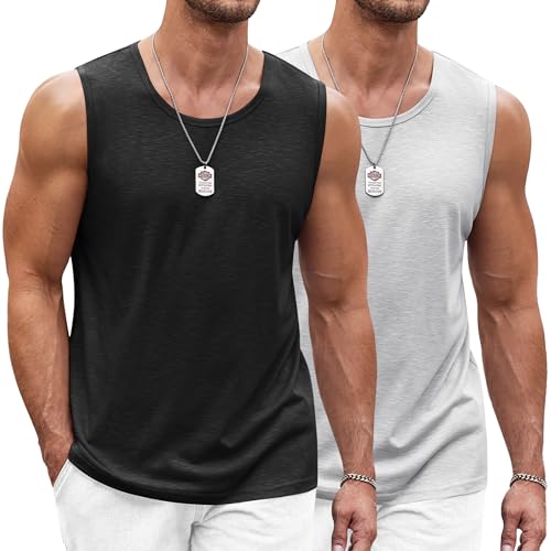 COOFANDY Bodybuilding Boxing Gym Tank Top 2 Pack Muscle Cut Off T Shirts Boxing Tee, Medium BlackLight Grey - Image 1