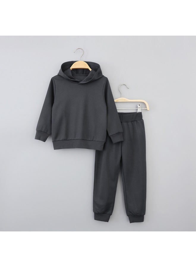 Little Bitty Autumn And Winter Children's New Solid Color Long Sleeved Long Pants Sweatshirt Set, Casual Hooded Pullover - Image 1