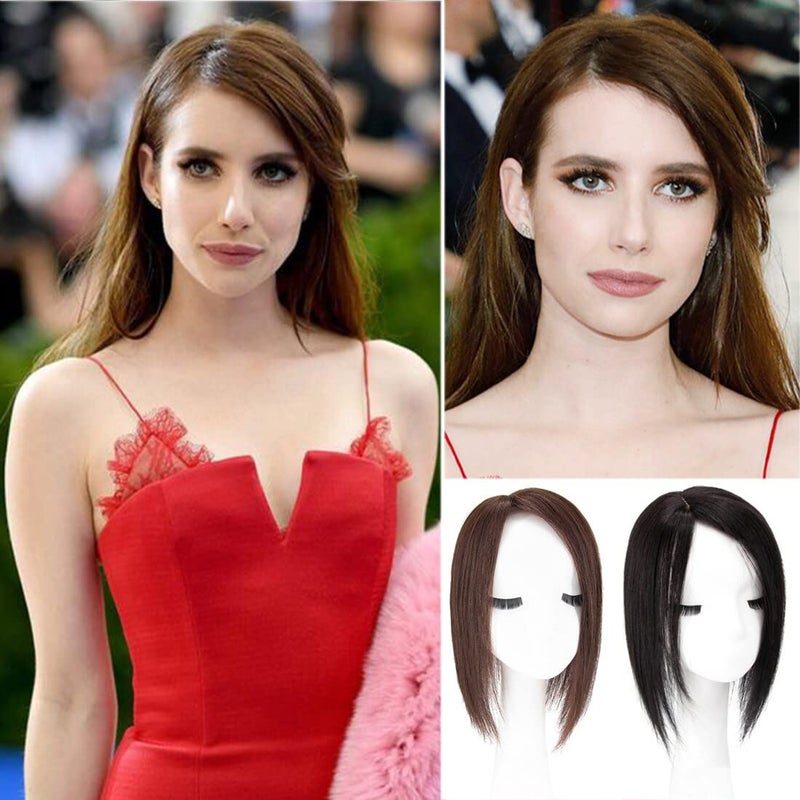 LesafeV Straight Silk Base Human Hair Topper One Piece Side Part Forehead Closure With Clips 20cmLeft Part Dark Brown