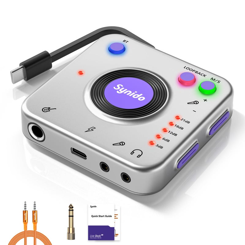 Synido Portable Guitar Audio Interface, 24-bit/96kHZ Audio Adapter with USB-C, Inst./Headphone Ports for Live Streaming, for DJ Set Audio Recording, for iPhone/iPad/Android/Mac/PC/Laptop, (A20) - Image 1