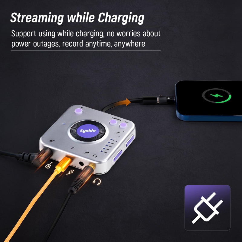 Synido Portable Guitar Audio Interface, 24-bit/96kHZ Audio Adapter with USB-C, Inst./Headphone Ports for Live Streaming, for DJ Set Audio Recording, for iPhone/iPad/Android/Mac/PC/Laptop, (A20) - Image 5