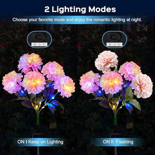 TANSOREN 4 Pack Solar Garden Lights Outdoor LED Colorful Waterproof Solar Powered Hydrangea Flowers Landscape Lights for Patio Outside Yard Pathway Decorative Dcor Two Lighting Modes - Image 3