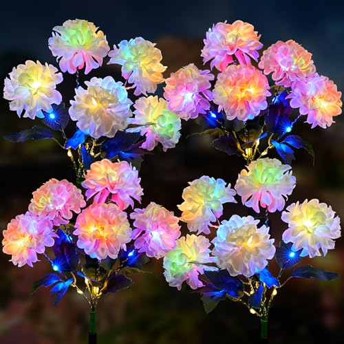 TANSOREN 4 Pack Solar Garden Lights Outdoor LED Colorful Waterproof Solar Powered Hydrangea Flowers Landscape Lights for Patio Outside Yard Pathway Decorative Dcor Two Lighting Modes - Image 1