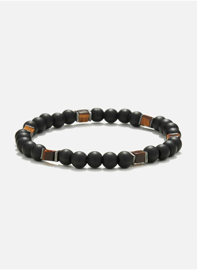 كريسوستوموس Handmade Beaded Bracelet for Men with Onyx & Squared Tiger’s Eye