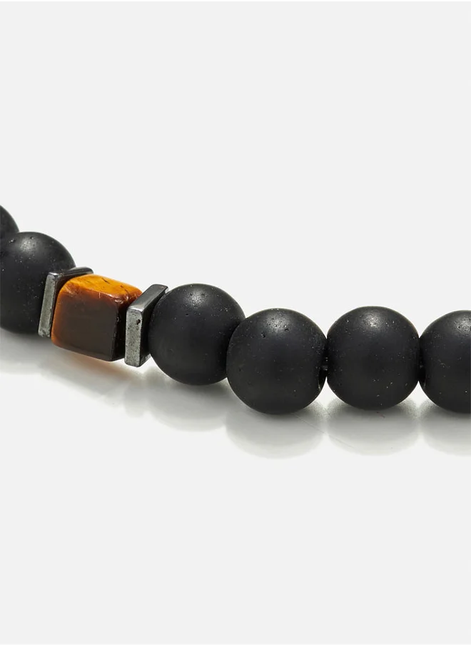 كريسوستوموس Handmade Beaded Bracelet for Men with Onyx & Squared Tiger’s Eye