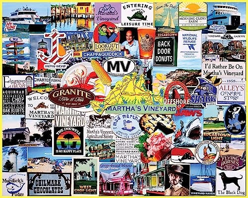 White Mountain 1000 Piece Jigsaw Puzzle Massachusetts State Collage with Large Pieces for Adulta and Family 24x30 I Love Marthas Vineyard - Image 1