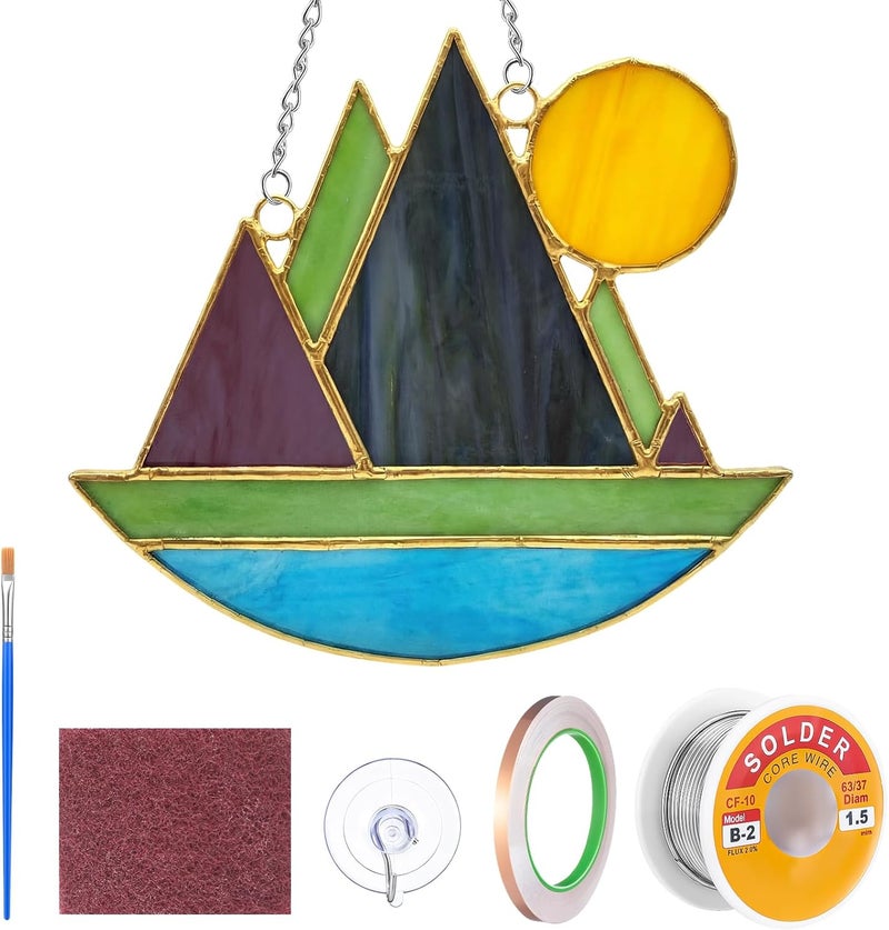 LemonRoad Unfinished Pre Cut Stained Glass for Adult Beginners Made Easy Stained Glass Craft with Solder Wire, Gel Flux, Flux Brush for Home Birthday Party Decor(Mountains) - Image 1