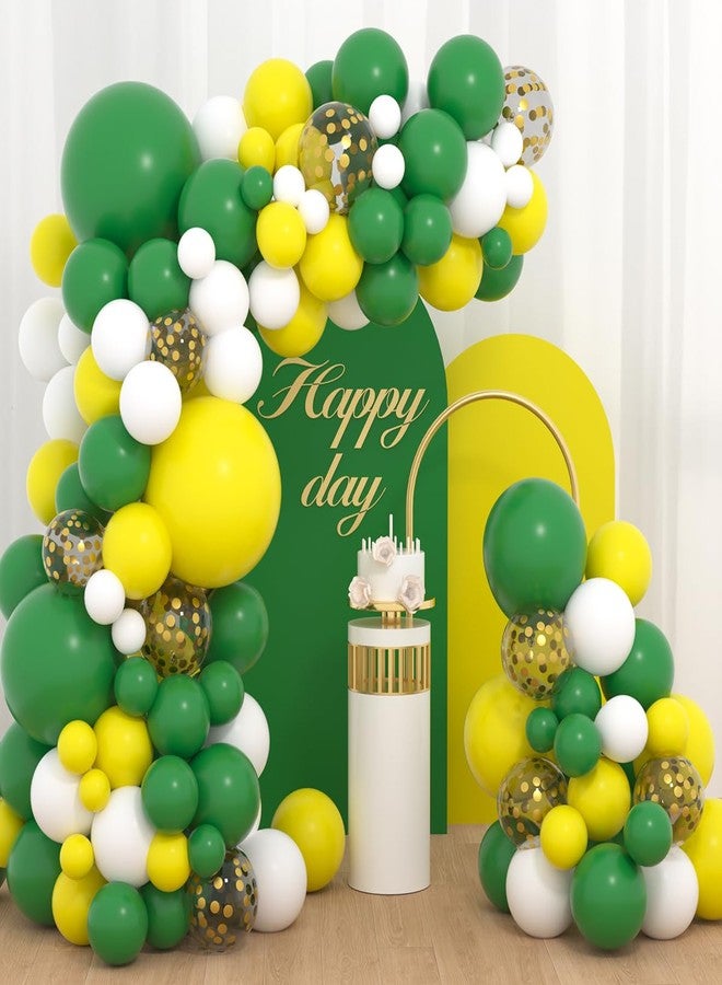 لوديو طقم قوس بالونات أخضر وأبيض بتصميم كلاسيكي - بالونات خضراء داكنة وصفراء، بالونات ذهبية لامعة، مثالية لتزيين حفلات أعياد الميلاد، وحفلات استقبال المولود، وحفلات التخرج، وحفلات الزفاف، وحفلات الحدائق الصيفية. - Image 1