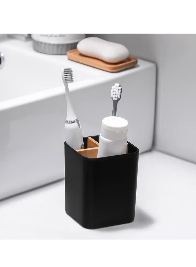 Hoasis Bamboo Toothbrush Holder for Bathrooms, 3 Slots Toothbrush and Toothpaste Holder Bathroom Counter Organizer for Electric Toothbrushes, Floss, Razors (Black) - Image 4