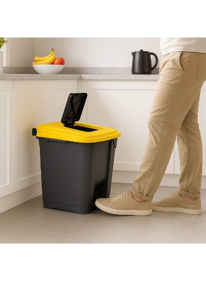 بلانيت سلة قمامة ببدّال قدم مع غطاء صندوق نفايات بلاستيكي متين، تحكّم بالروائح وتشغيل بدون لمس للمطبخ والمكتب والحمام | حجم كبير( Liter 30, اصفر ) - Image 2