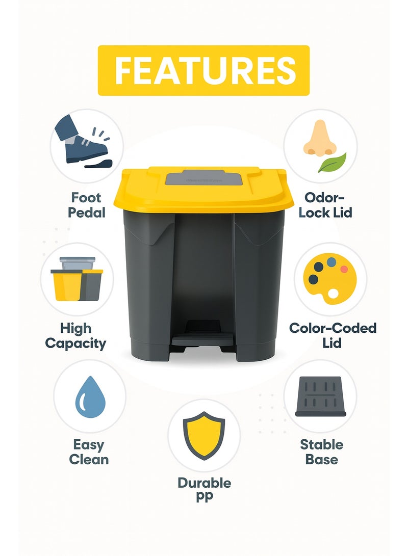 بلانيت سلة قمامة ببدّال قدم مع غطاء صندوق نفايات بلاستيكي متين، تحكّم بالروائح وتشغيل بدون لمس للمطبخ والمكتب والحمام | حجم كبير( Liter 30, اصفر ) - Image 4