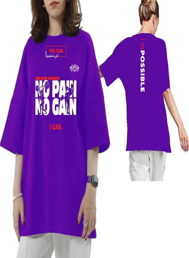 Genérico Women's Oversize T-shirt - No Pain No Gain Printed for exercise, gym and bodybuilding 006 - Image 1