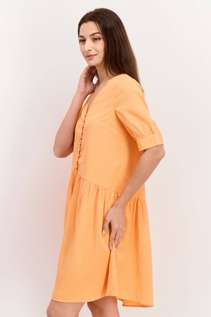 PIECES Women Textured Mini Dress, Orange - Image 4