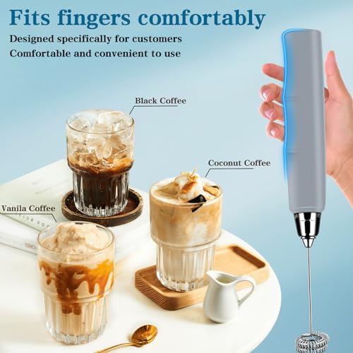 BSRGMS Milk Frother Handheld for Coffee, Electric Whisk 3 Speed Adjustable, Drink Mixer with Stainless 3 Whisks, Rechargeable Hand Frother Wand, for Latte Cappuccino Hot Chocolate Egg Cement Gray - Image 4