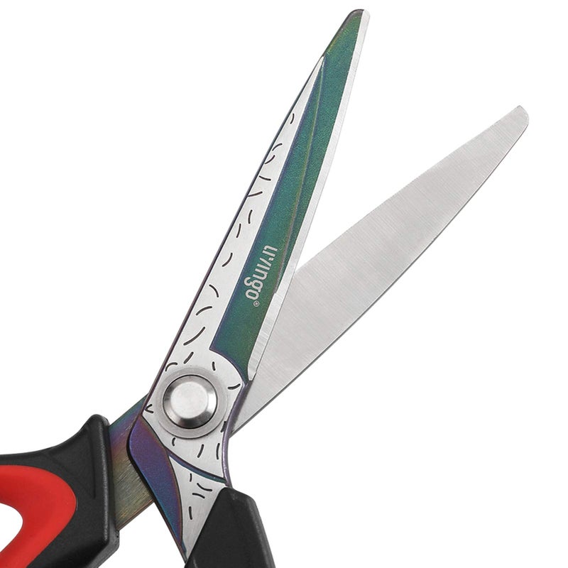 LIVINGO 10" Multipurpose Heavy Duty Scissors, Premium Titanium Coating Forged Stainless Steel Tool Industrial Shop Shears for Household, Pruning, Gardening, Fabric, Red/Black - Image 3