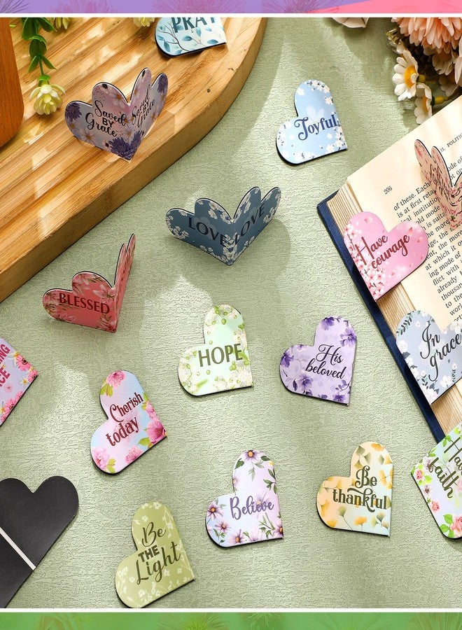 Skyygemm 48 Pcs Christian Bible Magnetic Bookmark Inspirational Bookmarks Religious Gift with Bible Verse Heart Shaped Floral Magnetic Page Clips for Mother's Day Mom Women Church - Image 2