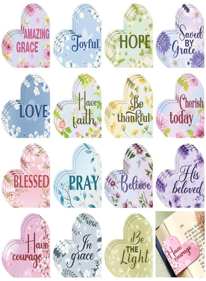 Skyygemm 48 Pcs Christian Bible Magnetic Bookmark Inspirational Bookmarks Religious Gift with Bible Verse Heart Shaped Floral Magnetic Page Clips for Mother's Day Mom Women Church - Image 1